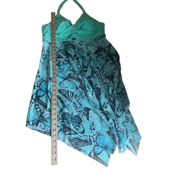 Womens Halter Neck Turquoise Butterfly Print  2 Pc Swimsuit Dress, Size XXL - Picture 14 of 16